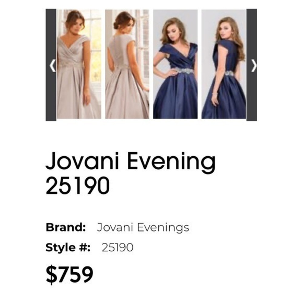 Jovani 25190 Navy Blue 10 Satin Portrait Neck Crystal Waist Evening Gown Dress - Picture 3 of 16